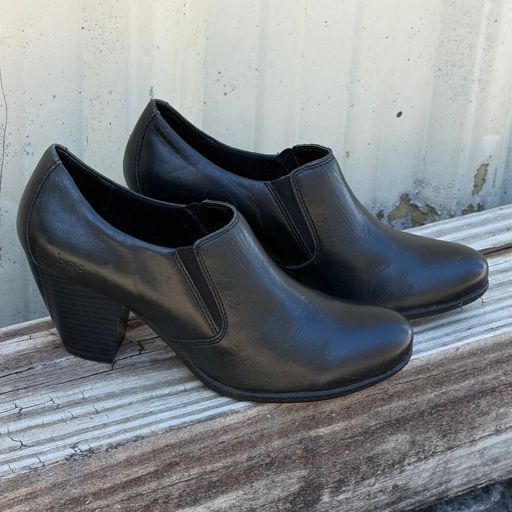 BOC Born Ankle Booties Women’s 8 M Black Leather Block Heel Comfy Slip On Shoes